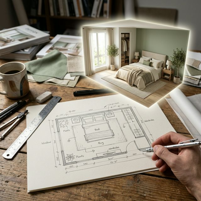 Hand-drawn sketch to photorealistic interior render